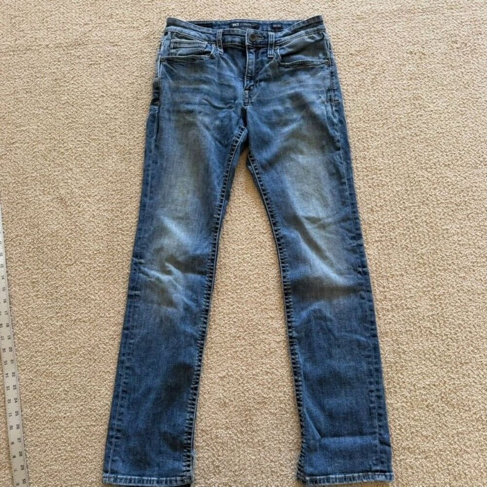 BKE Jake Straight Jeans Mens 36x32 Blue Whiskered Faded Stretch Medium Wash